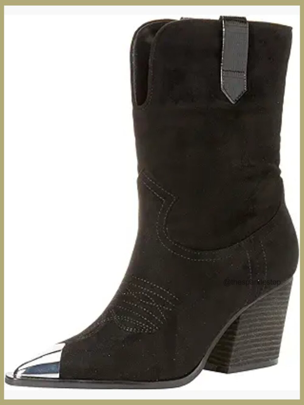 Women's Heeled Cowboy Boots, Pointed Toe, Western Stitching, Mid-Calf Pull-On